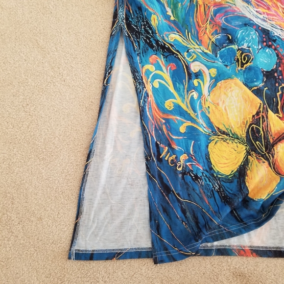 Exclusive Heart Floral Artistic Abstract Peacock Print Maxi Dress Size XL - Picture 6 of 11